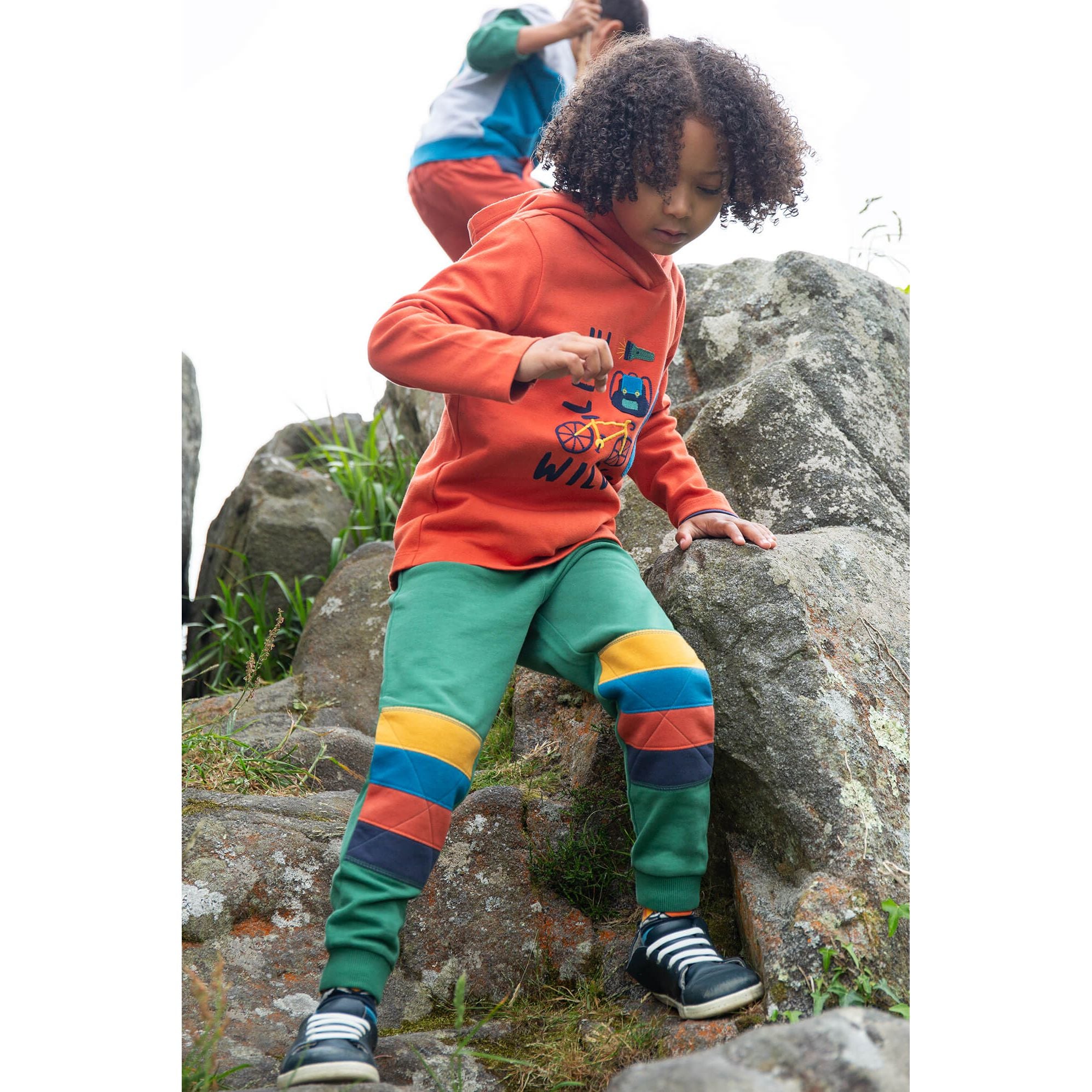 Joggeri Switch Kato copii din bumbac organic Frugi, Holly green/ Rainbow