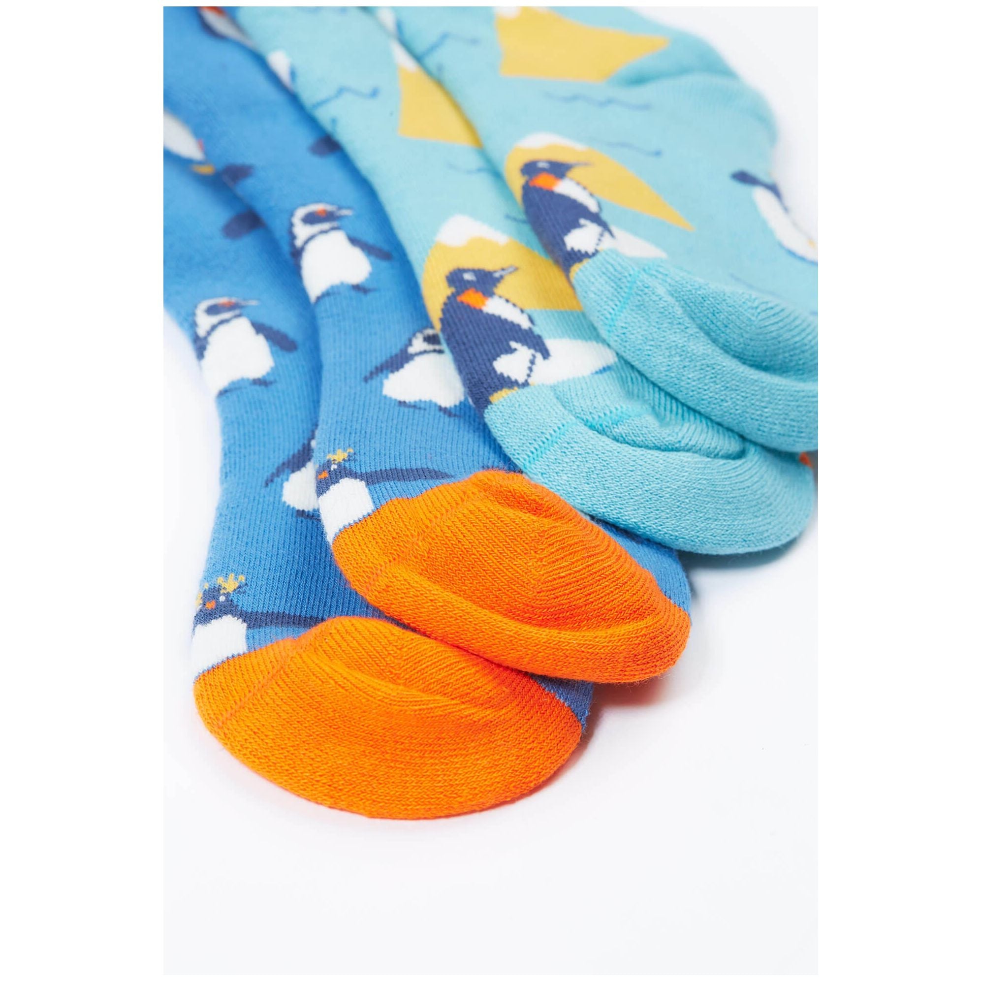 Set 2 perechi de sosete lungi flausate pentru copii din bumbac organic, Pinguini