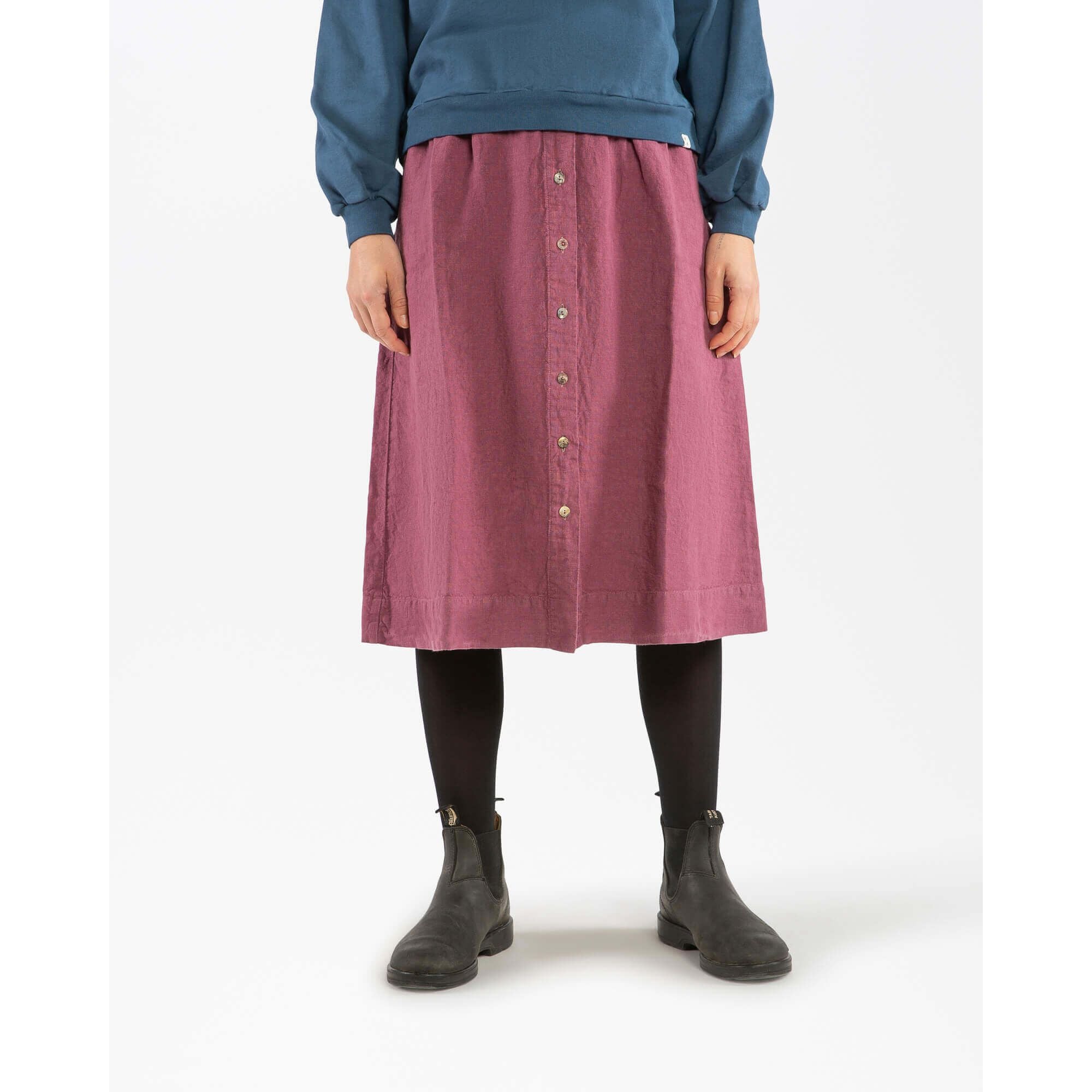Fusta midi dama din in organic, Blackberry