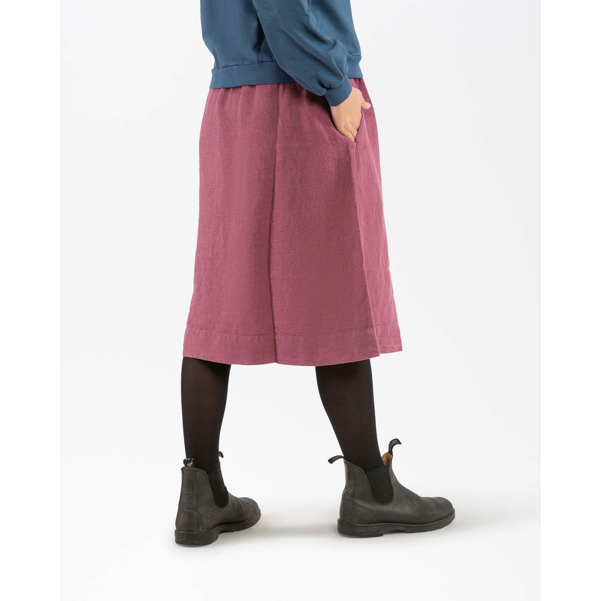 Fusta midi dama din in organic, Blackberry