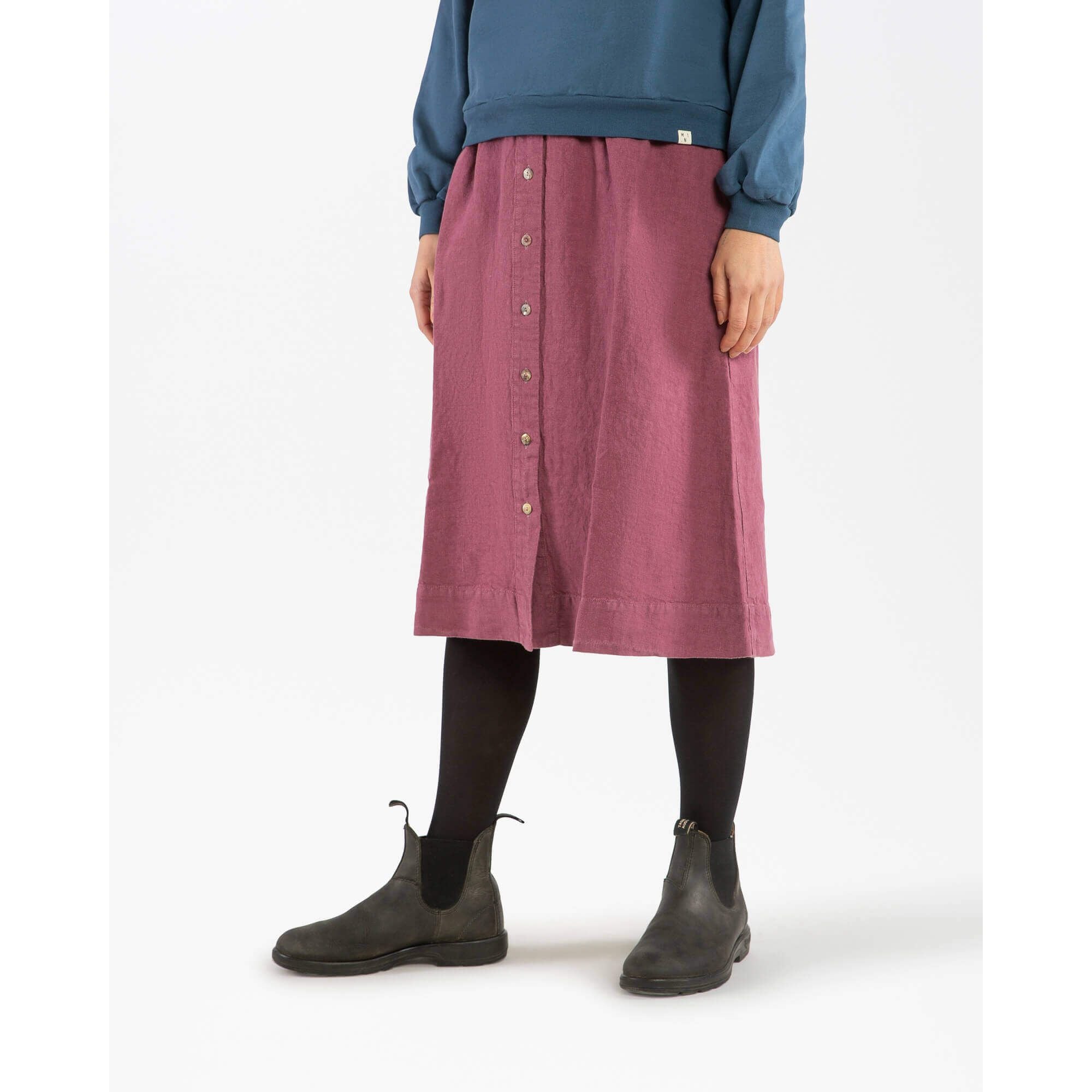Fusta midi dama din in organic, Blackberry