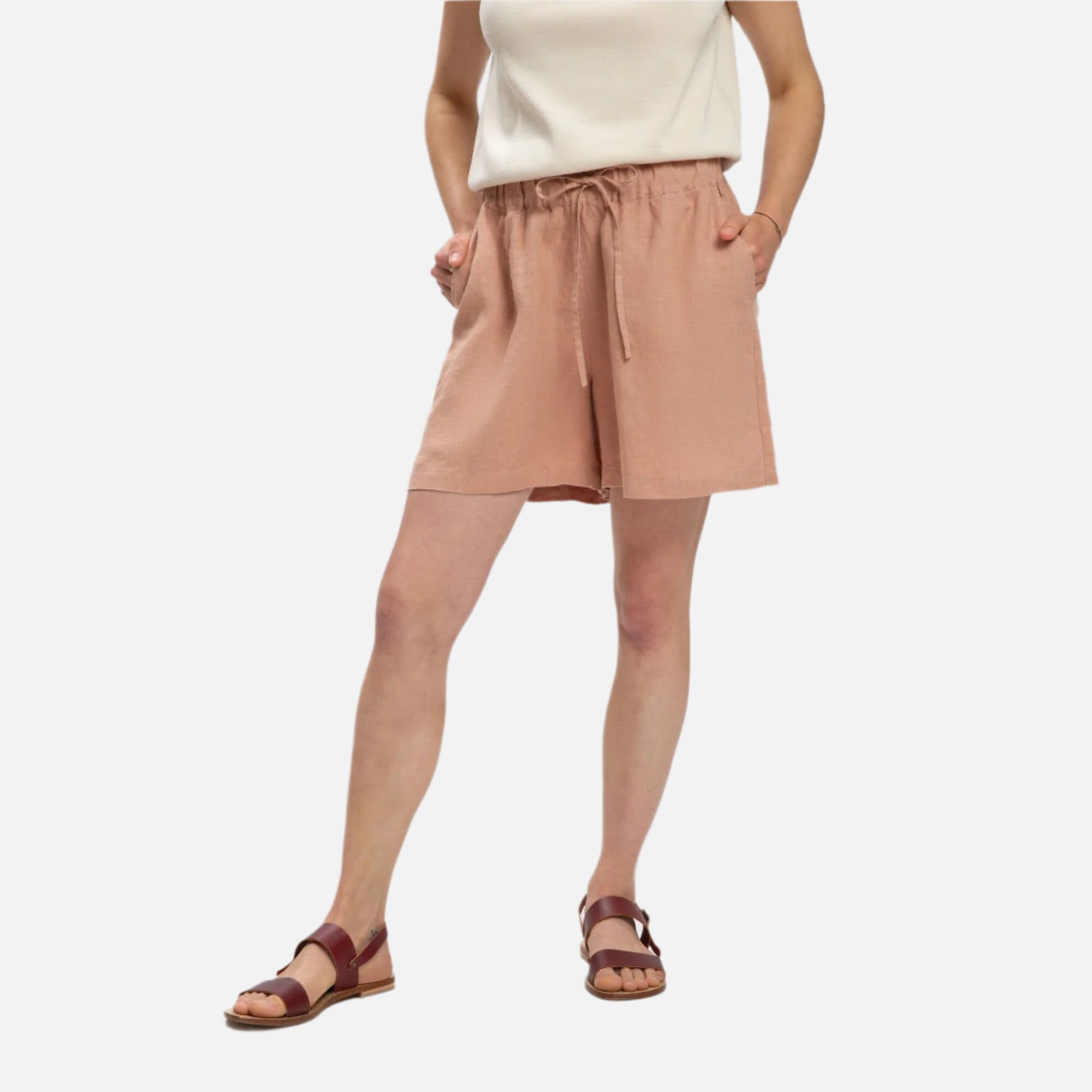 Pantaloni scurti dama din in organic, Roz pudrat