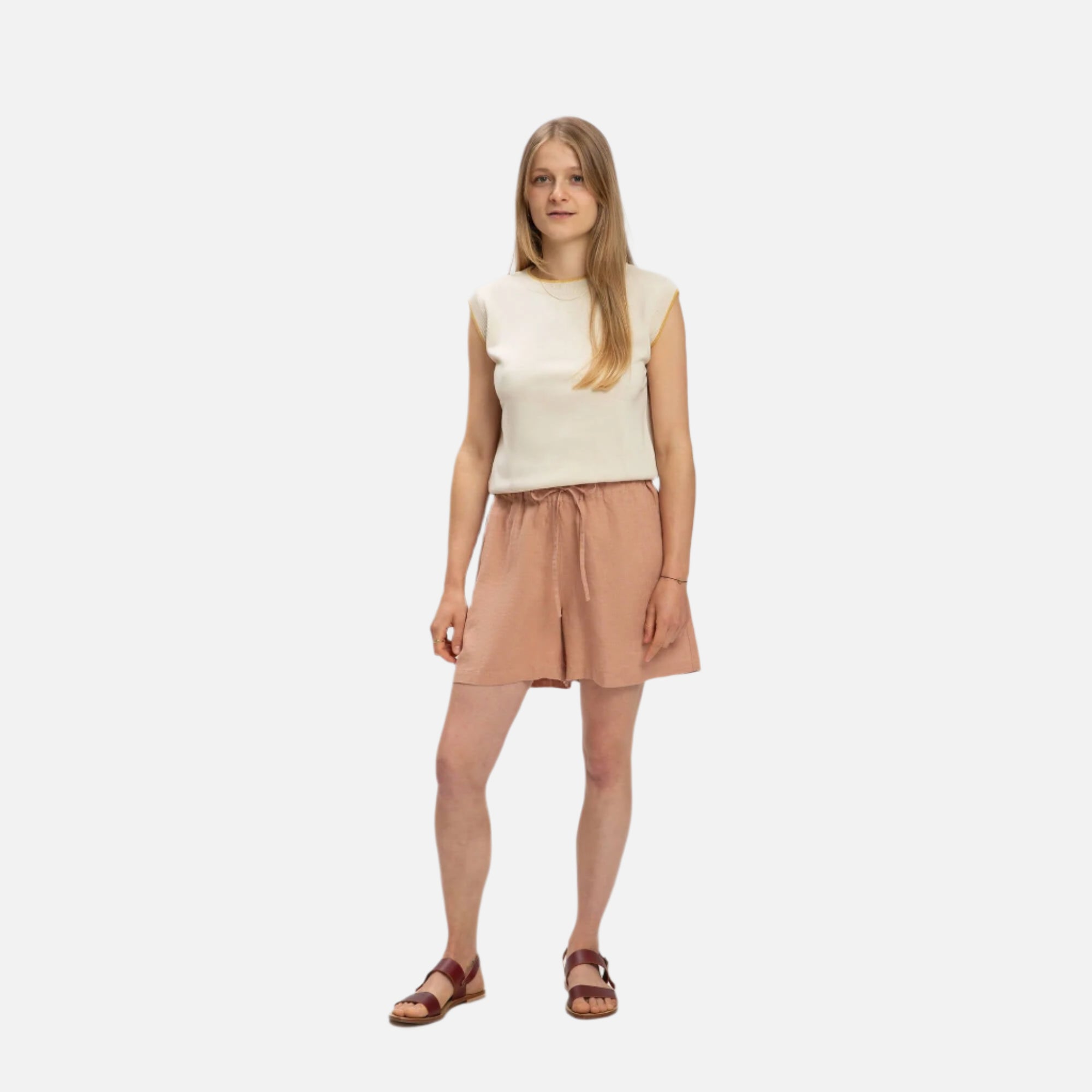 Pantaloni scurti dama din in organic, Roz pudrat