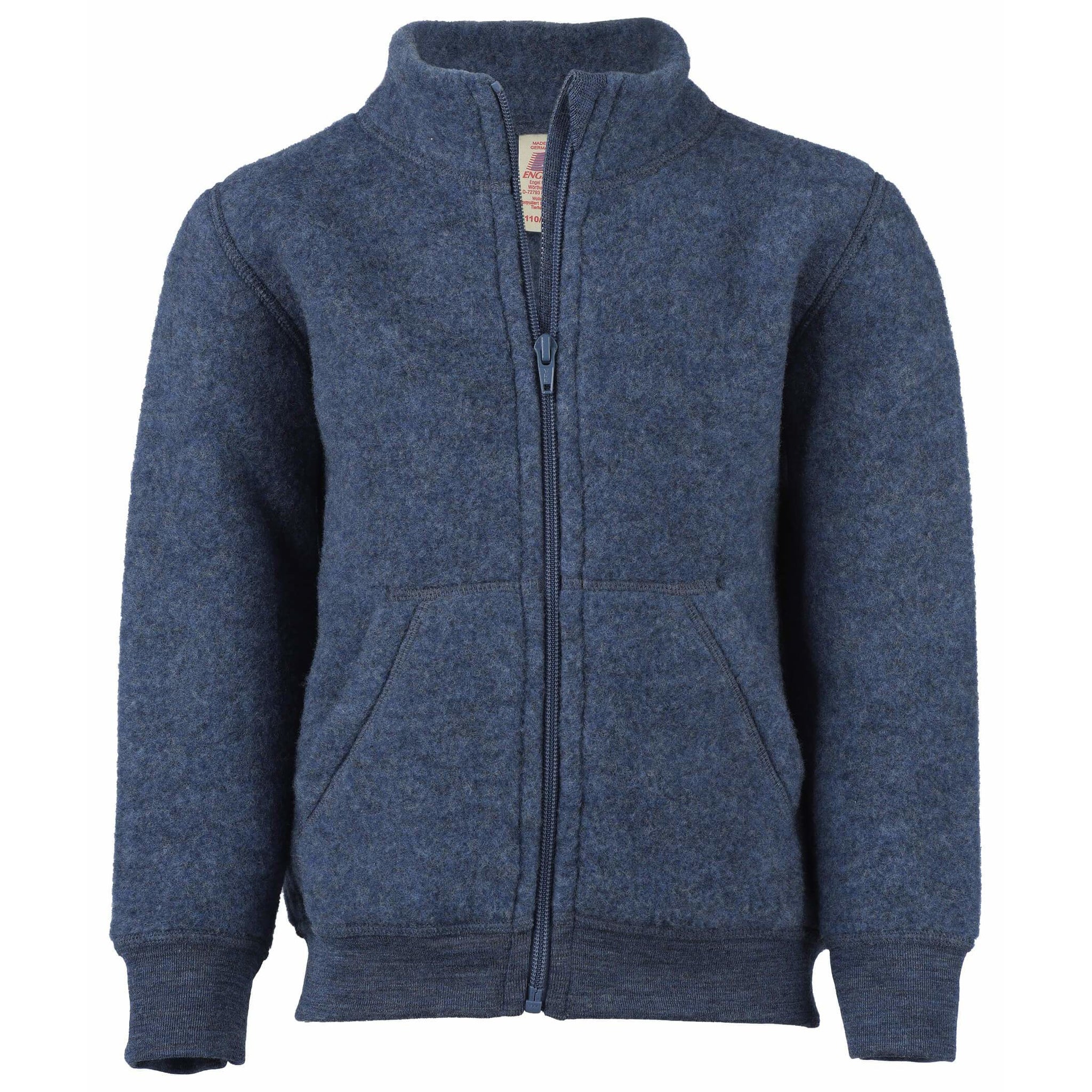 Jacheta copii si adolescenti Engel din lana fleece merinos 100% organica cu fermoar, Albastru Melange