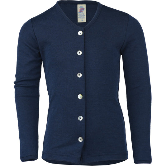 Cardigan tricotat fin pentru scolari, Bleumarin-lana si matase 