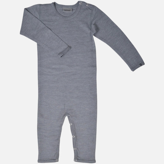 Pijama intreaga cu capse pentru copii, lana merinos, Gri