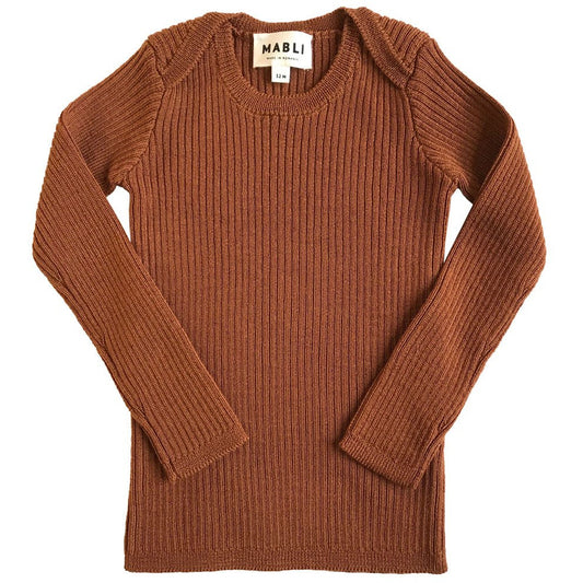 Bluza din lana extrafina rib, Cinnamon