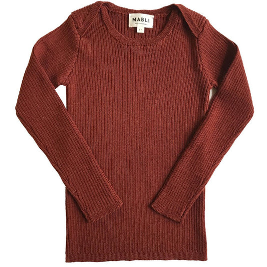 Bluza din lana extrafina rib, Redwood