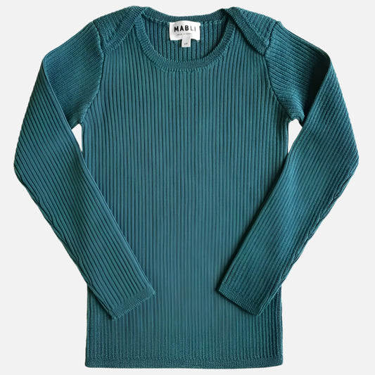 Bluza din lana extrafina rib, Agate Green