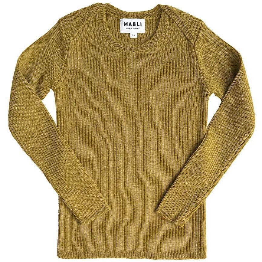 Bluza cu maneca lunga pentru copii din lana extrafina merinos, galben mustar 