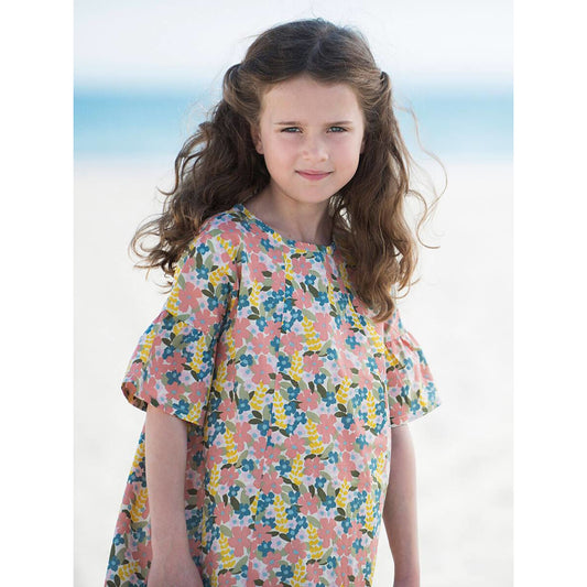 Rochie roz cu flori pentru copii din bumbac organic, Serendipity Organics 