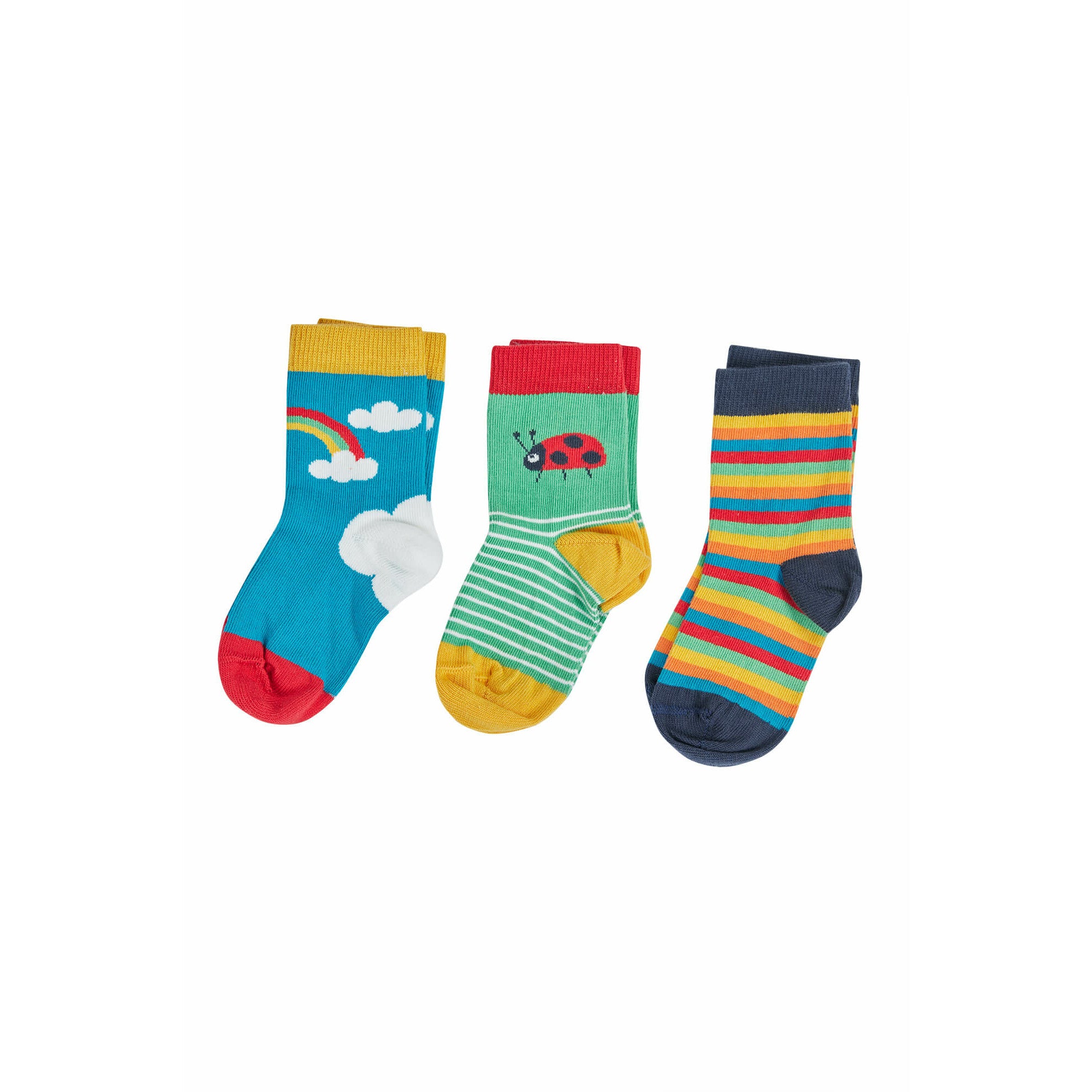 Set 3 sosete Frugi pentru copii din bumbac organic, Rainbow bugs