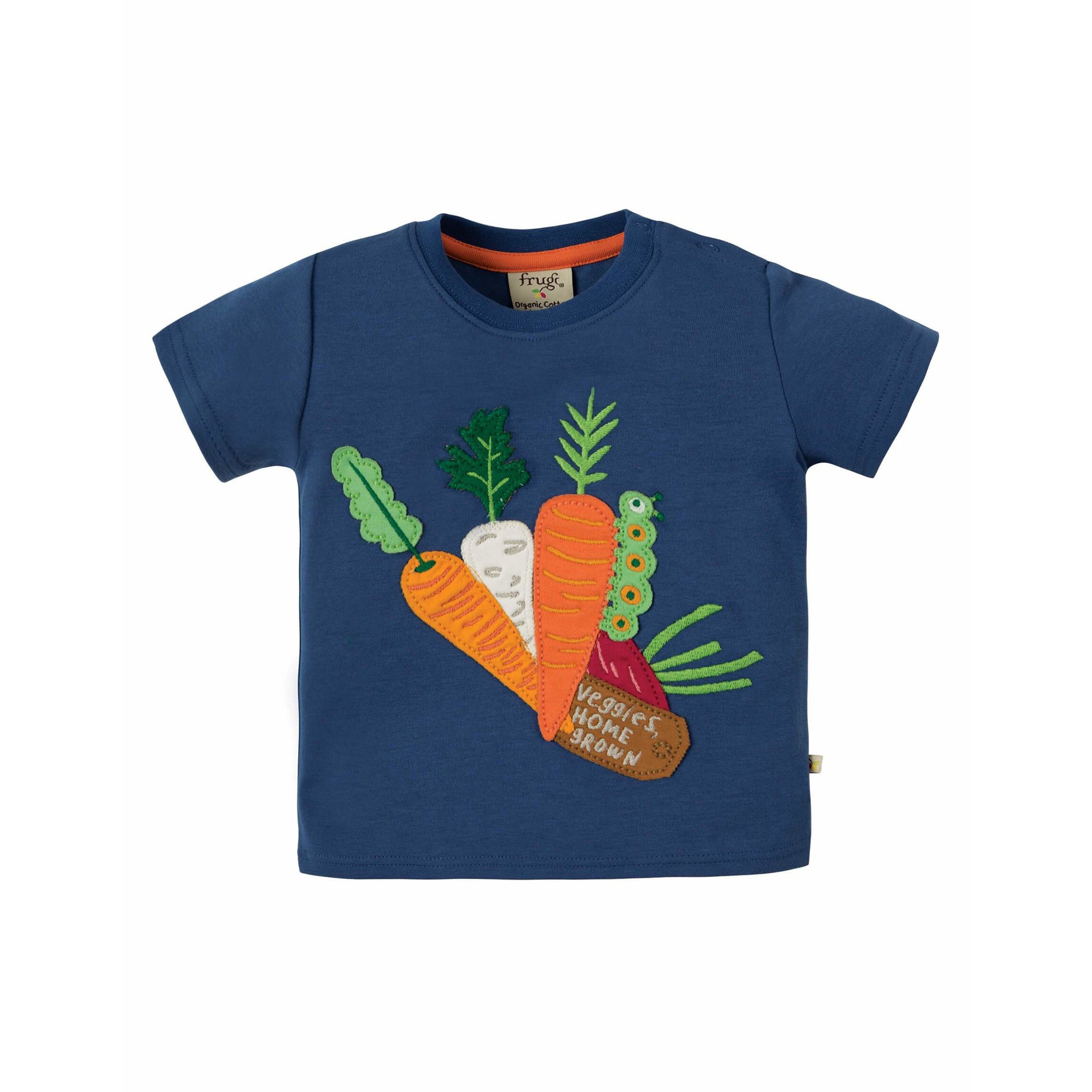 Tricou baieti din bumbac organic cu aplicatii legume vesele, Frugi