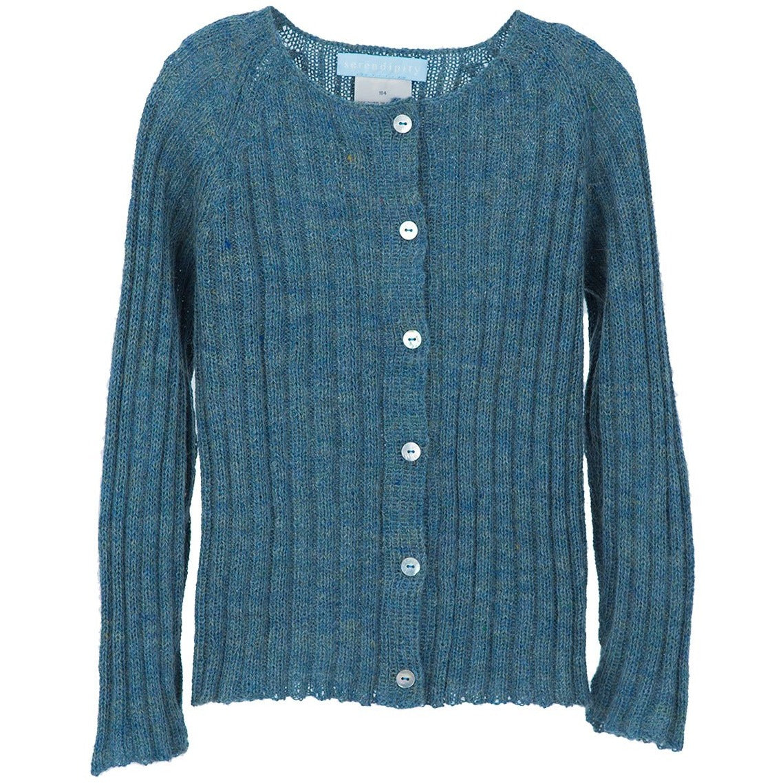 Cardigan tricotat fin pentru fete din lana baby alpaca, Albastru Serendipity