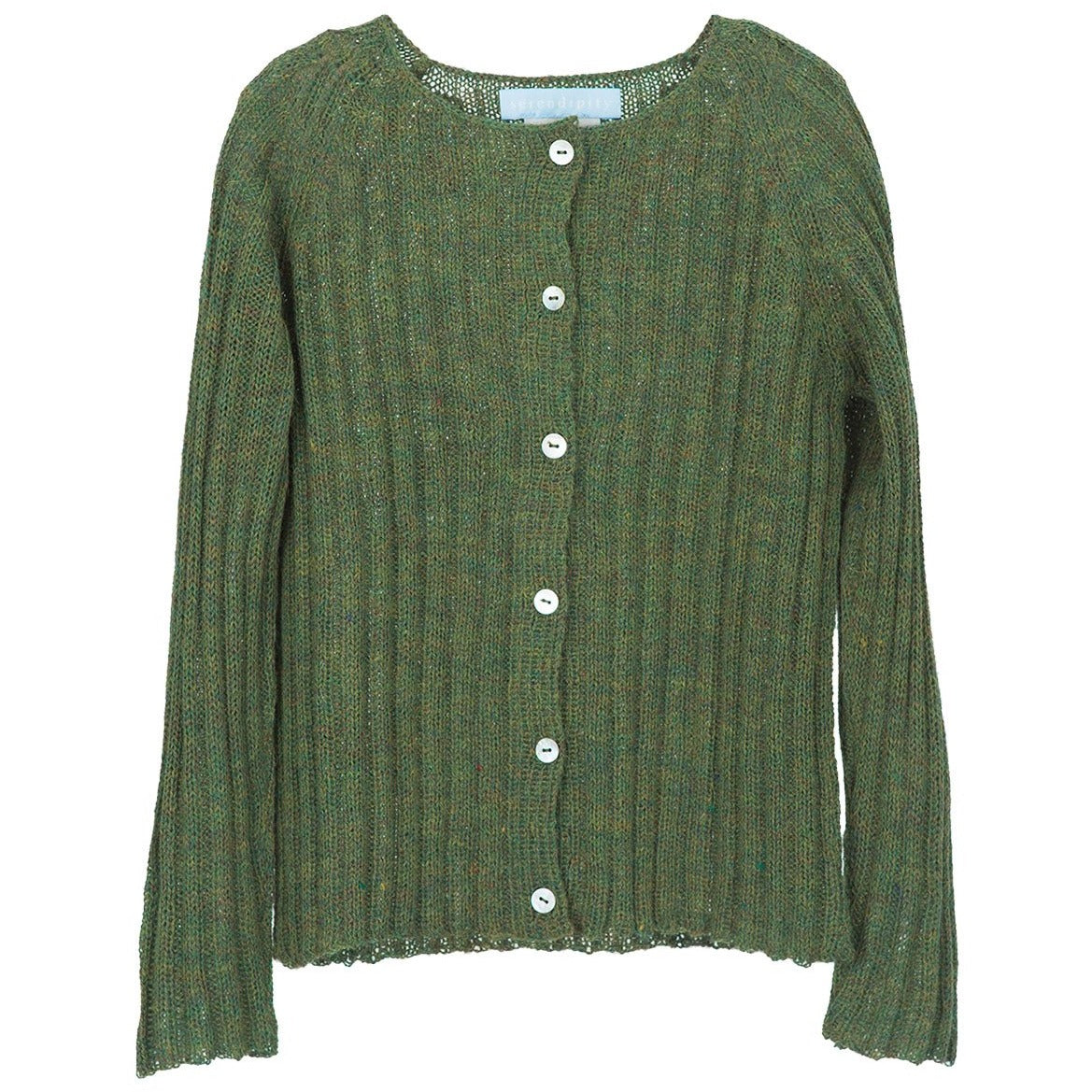 Cardigan tricotat fin pentru copii din lana baby alpaca, Verde Serendipity