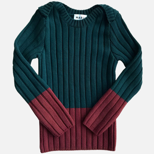 Bluza din lana extrafina rib, Redwood/Forest