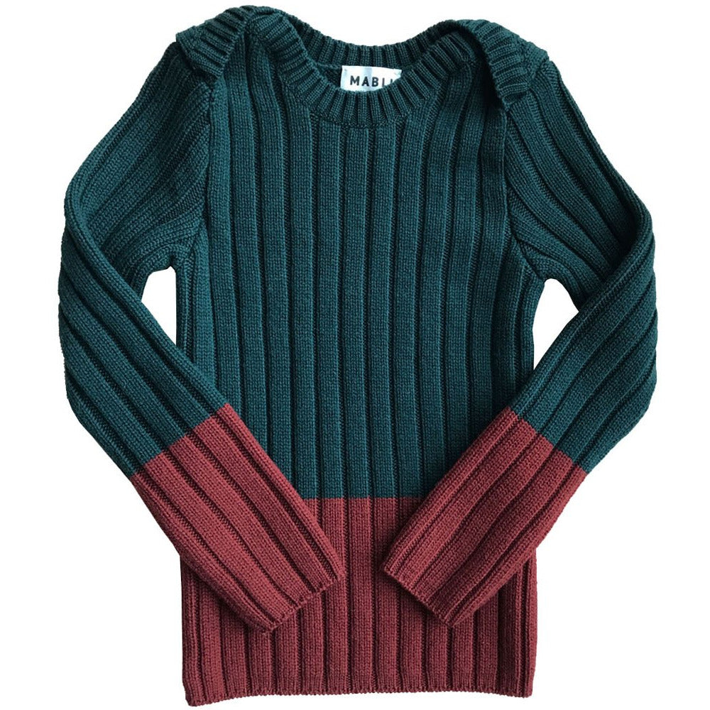 Bluza Mabli Knits Brenin din lana merinos extrafina rib, Redwood/Forest