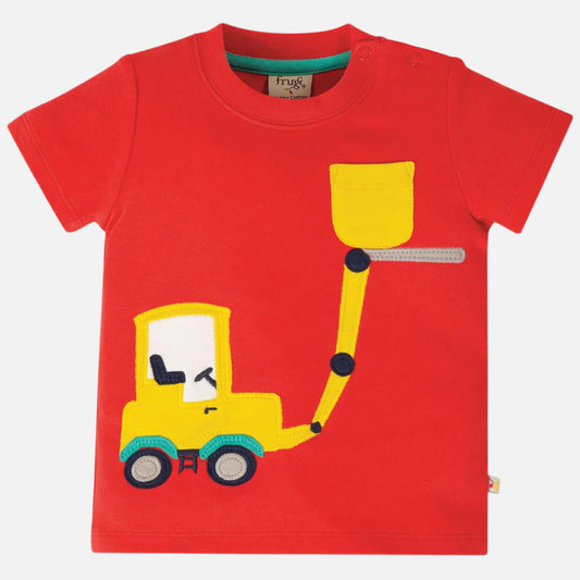 Tricou copii Polzeath Pocket din 100% bumbac organic, Koi Red/Truck